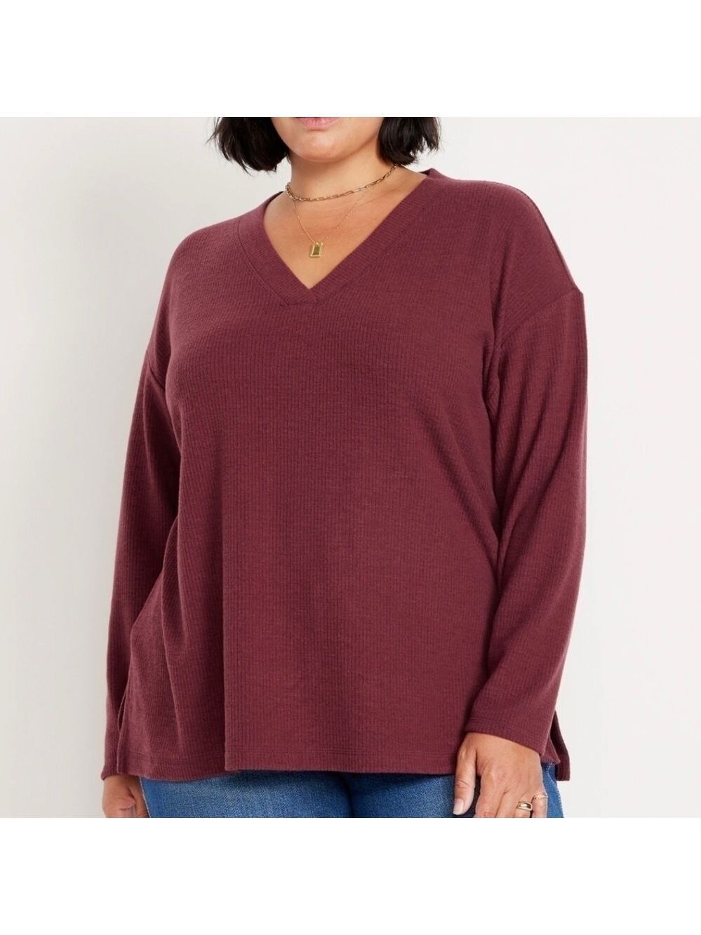 XL • Old Navy • Maroon Plush V Neck Tunic Top
